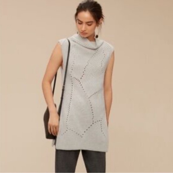 Wilfred Aritzia Open-stitch Wool Sleeveless Cowl Neck Sweater S Beige/Gray - Picture 1 of 10